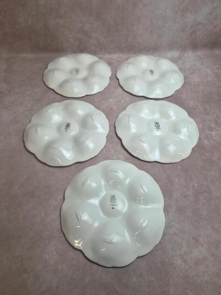 Lot de 5 assiettes à huîtres Digoin Sarreguemines n°32 – Majolique ancienne