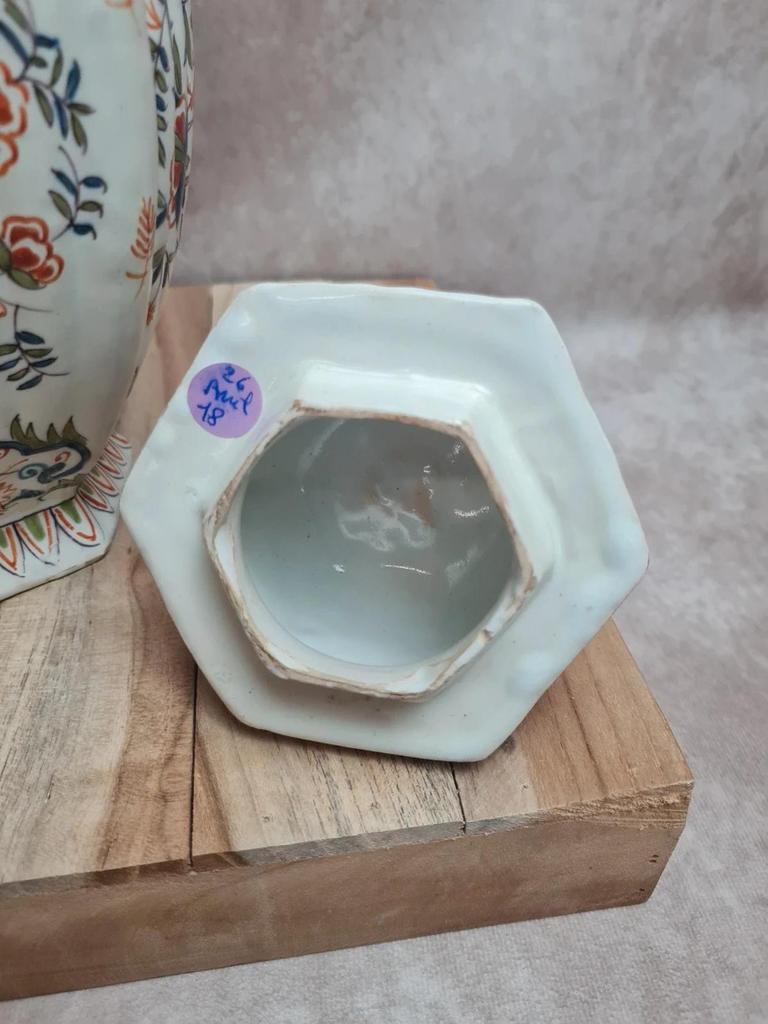 Potiche couverte ancienne faïence Desvres Fourmaintraux Xixe décor chinoiserie chien de Fô
