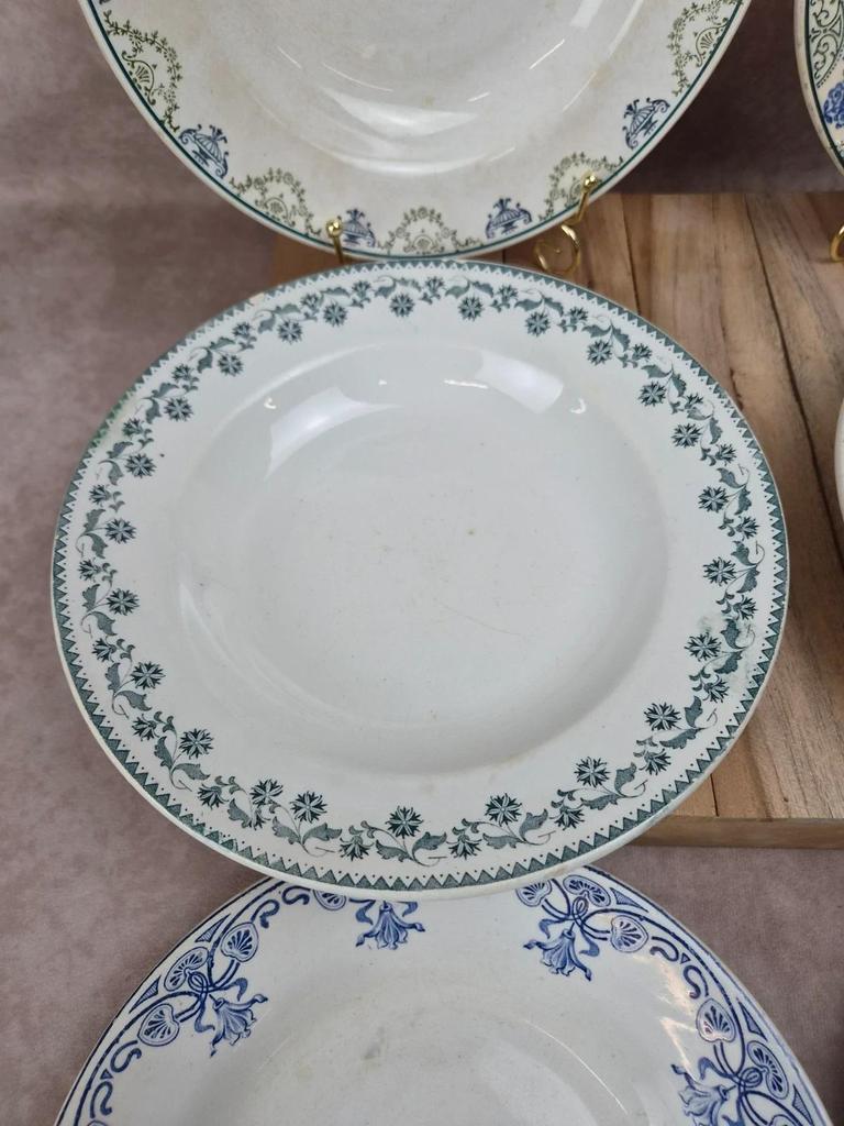 Lot de 6 assiettes creuses dépareillées vintage Terre de Fer & faïence ancienne