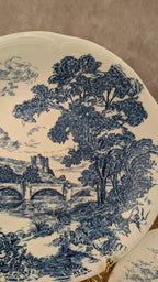 2 assiettes anciennes Gien décor bleu Bp motif paysage