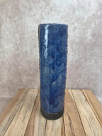 Grand vase d’atelier style raku bleu et vert signé – 30 cm