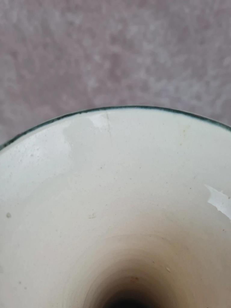 Grand vase ancien Fives-lille – signé Gustave De Bruyne 💐 Émail flammé vert & lie-de-vin