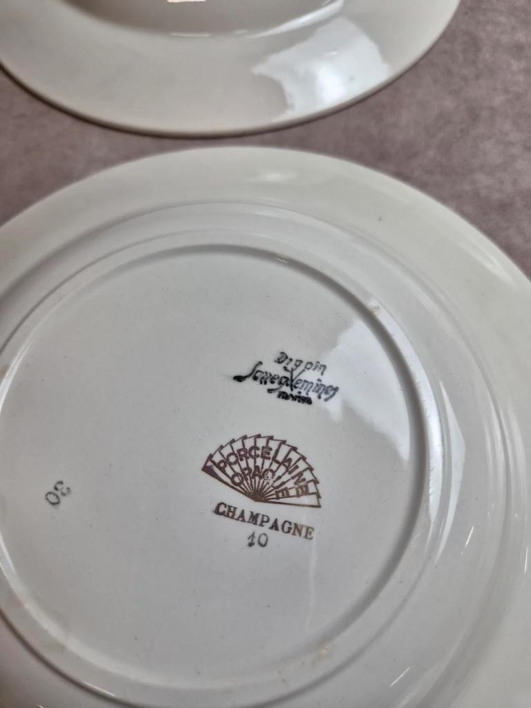 7 assiettes creuses Digoin Sarreguemines Champagne – Porcelaine opaque – Terre de fer vintage