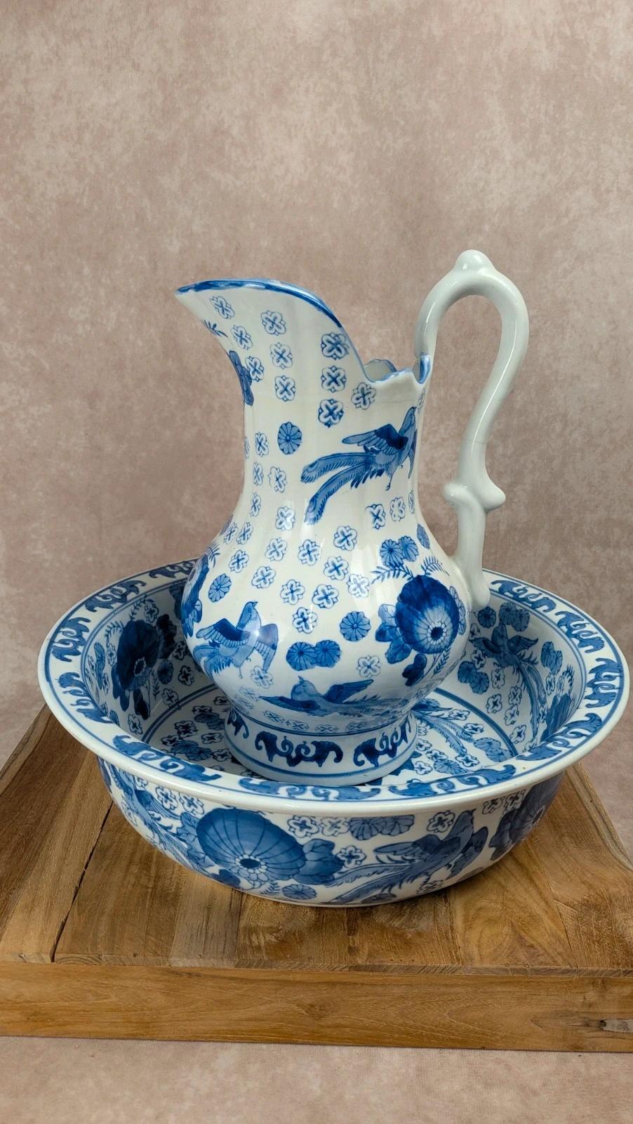 Ensemble de toilette ancien d’inspiration asiatique – Bassine & cruche