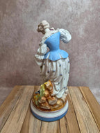 Grande statue en biscuit polychrome Mauger & Letu Isle-adam Xixe femme romantique