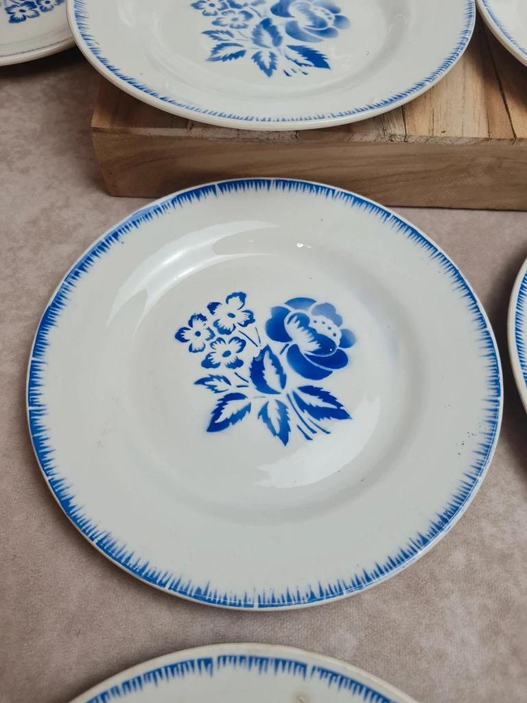 Lot de 10 assiettes plates vintage Digoin Sarreguemines modèle Simone Egp bleu 💙