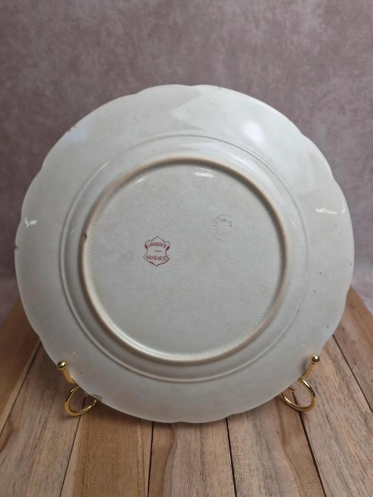 Assiette ancienne Longwy modèle Oiseaux – décor polychrome bambous et oiseaux – 25 cm