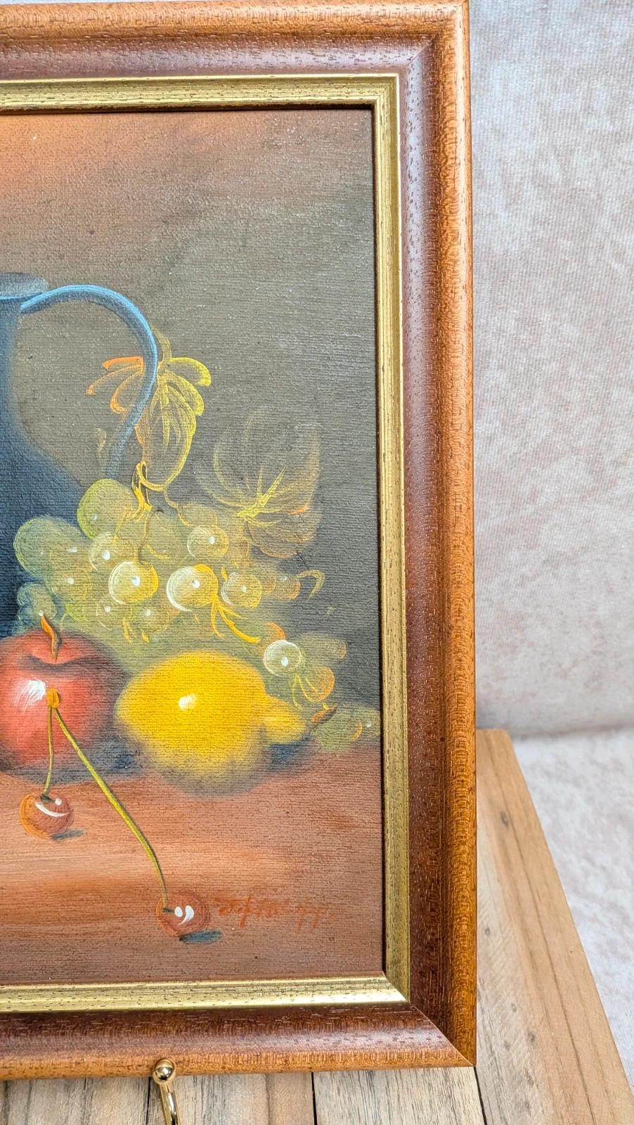 Tableau nature morte vintage signé J. Philippe – huile sur toile fruits