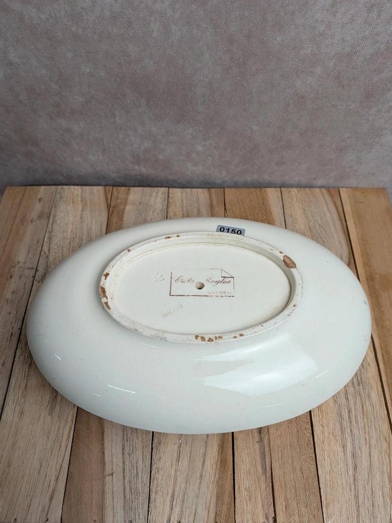 Saucière ancienne en terre de fer Salins – Décor libellule sépia – Avec couvercle
