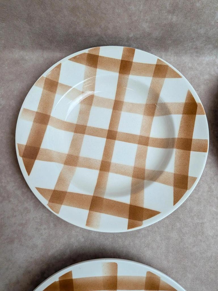 Lot de 6 assiettes creuses vintage Moulin des Loups – Décor à carreaux