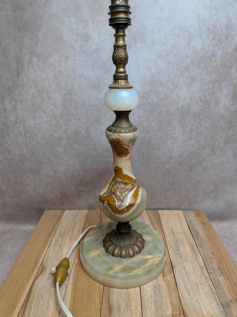 Pied de lampe vintage en onyx et laiton