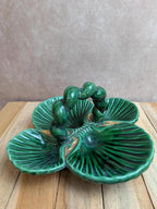 Serviteur vintage en céramique verte coquillages style Vallauris