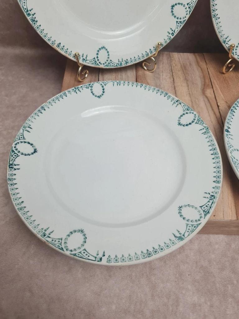 Lot de 4 assiettes anciennes Terre de fer Saint-amand décor vert 🌿