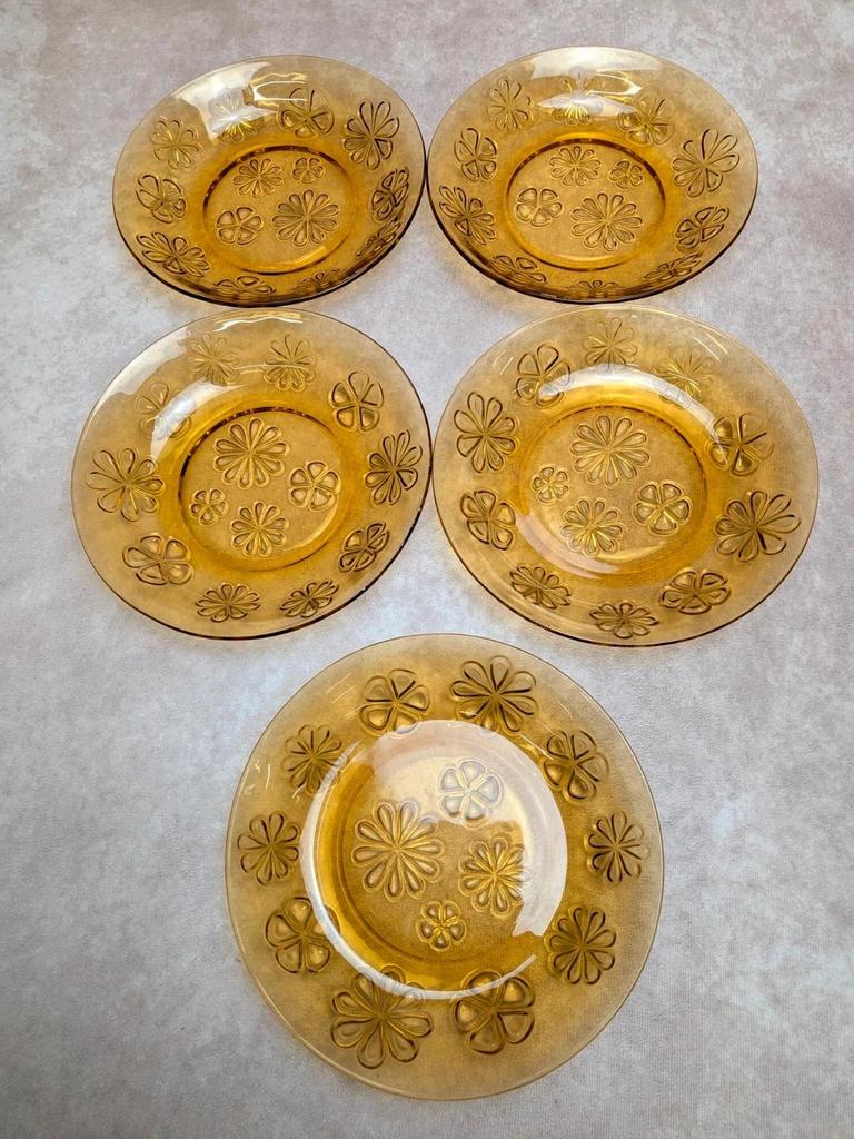 Lot de 5 assiettes creuses vintage Vereco ambre