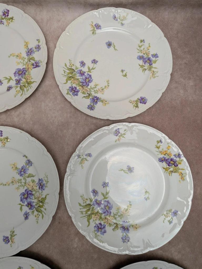 lot de 12 assiettes à dessert en porcelaine de Limoges Gda France – décor floral