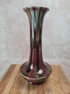 Grand vase ancien Fives-lille – signé Gustave De Bruyne 💐 Émail flammé vert & lie-de-vin