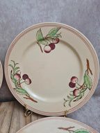 Lot de 6 assiettes plates Boch La Louvière Belgique modèle 2460 décor cerises polychrome