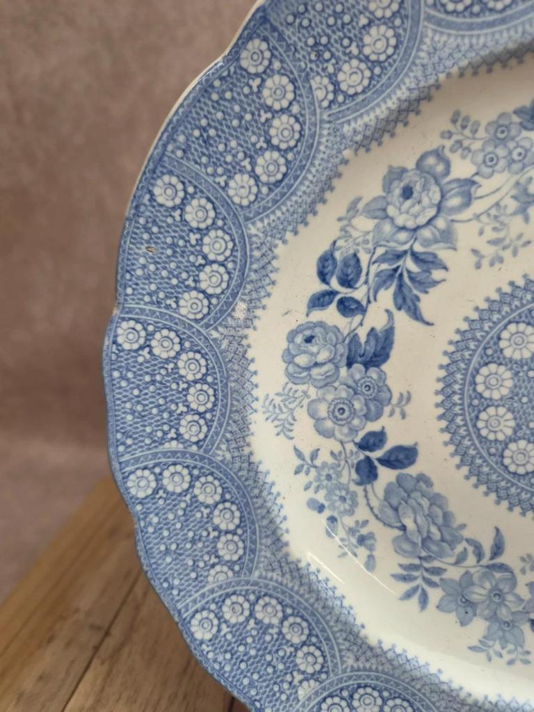 Assiette anglaise ancienne Lace Border bleu – attribuée Job Meigh Old Hall Xixe