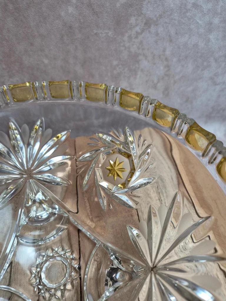 Grande coupe tripode Walther Glas Komet – Verre cristallin jaune ambré vintage