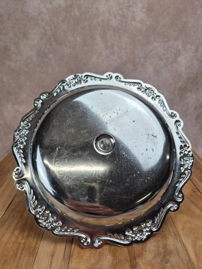 Petit présentoir rond vintage en métal chromé – style rocaille