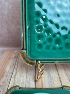 Ensemble Poët-laval dessous de plat et 2 dessous de bouteille céramique verte vintage