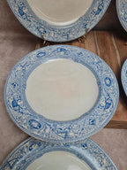 Assiettes terre de fer anglaises 1872 💙 Émile Bourgeois Grand Dépôt Paris – décor bleu rare – lot 8