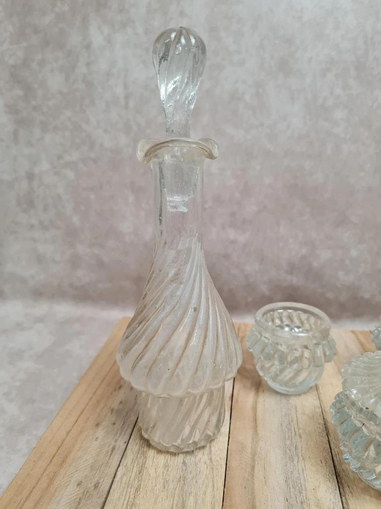 Huilier vinaigrier ancien Gien Clara terre de fer présentoir flacons verre Xixe 🏺