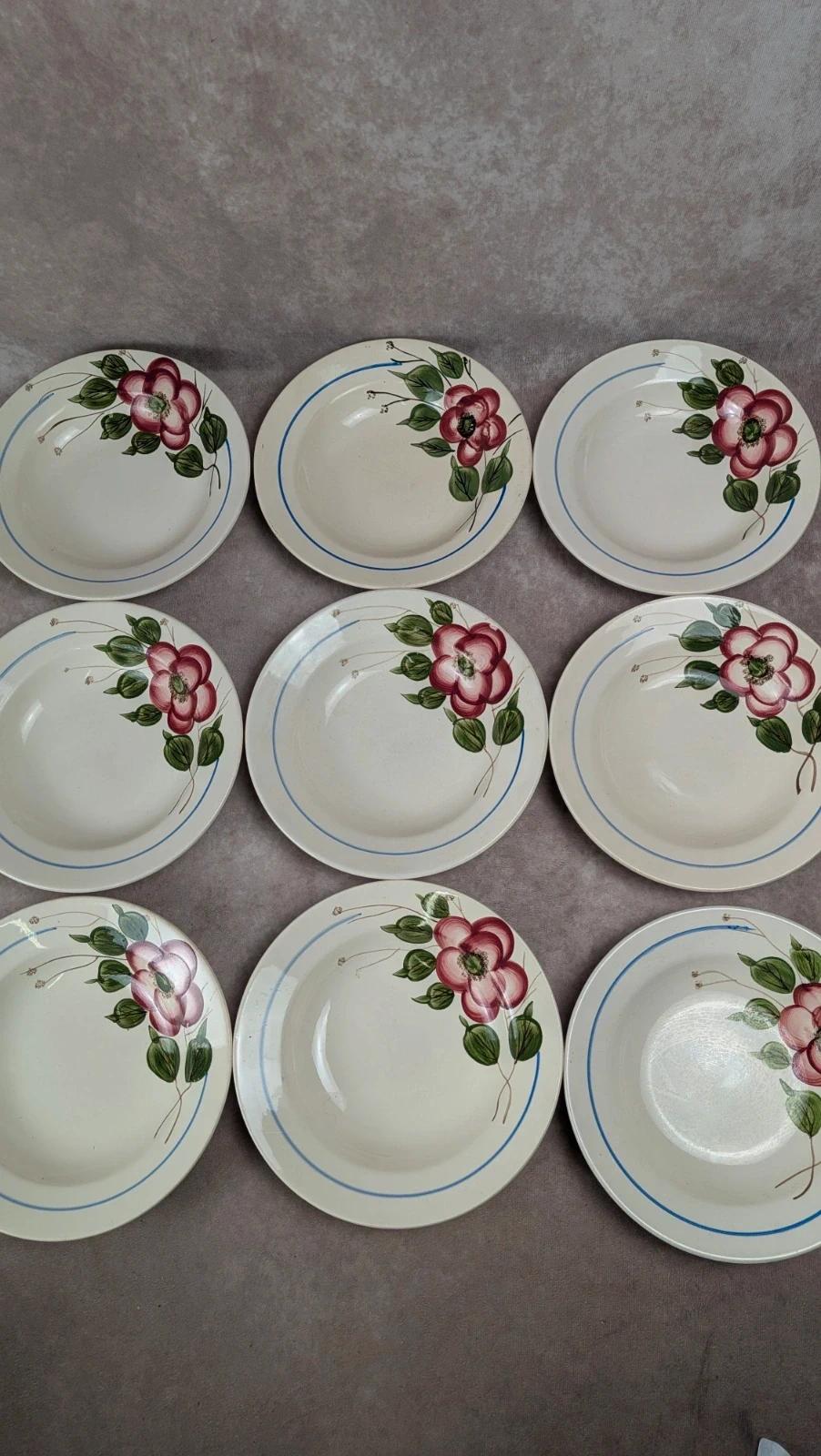 Lot de 9 assiettes creuses Sarreguemines modèle Liliane