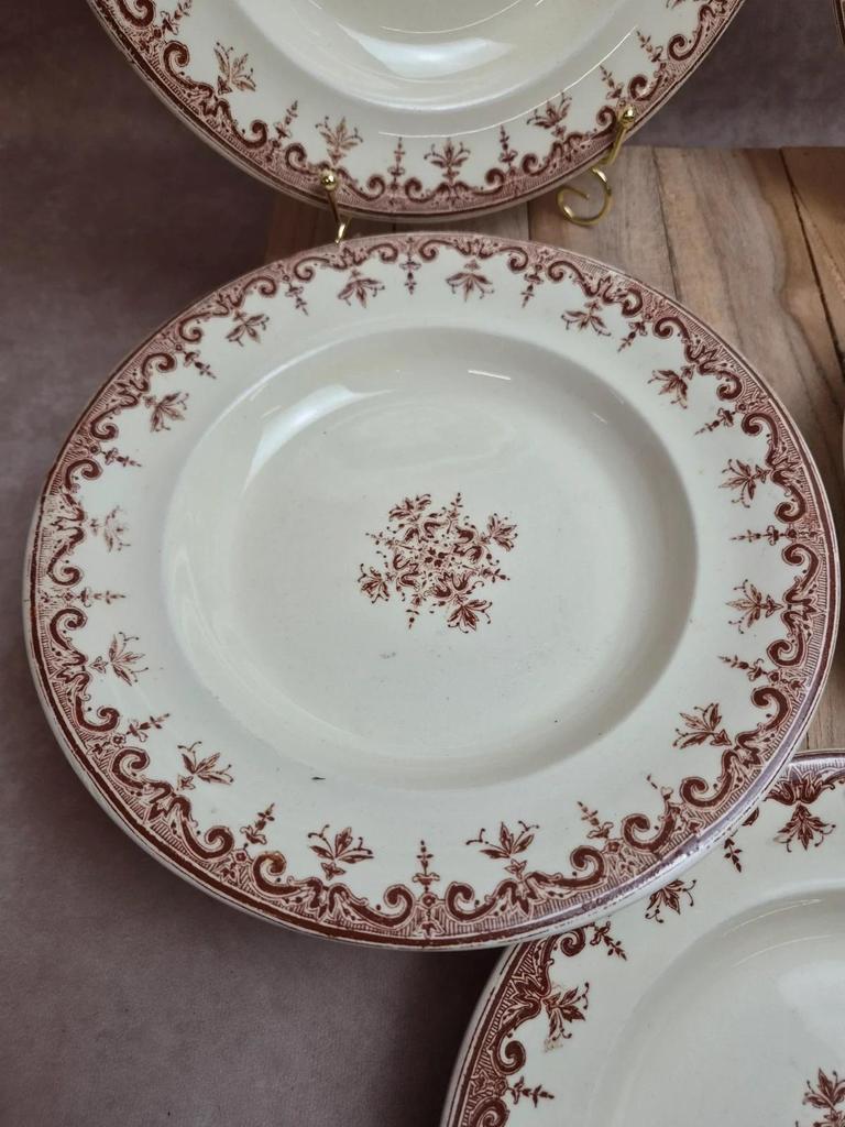 Lot de 5 assiettes creuses Terre de Fer Clairefontaine Rouen sépia Xixe