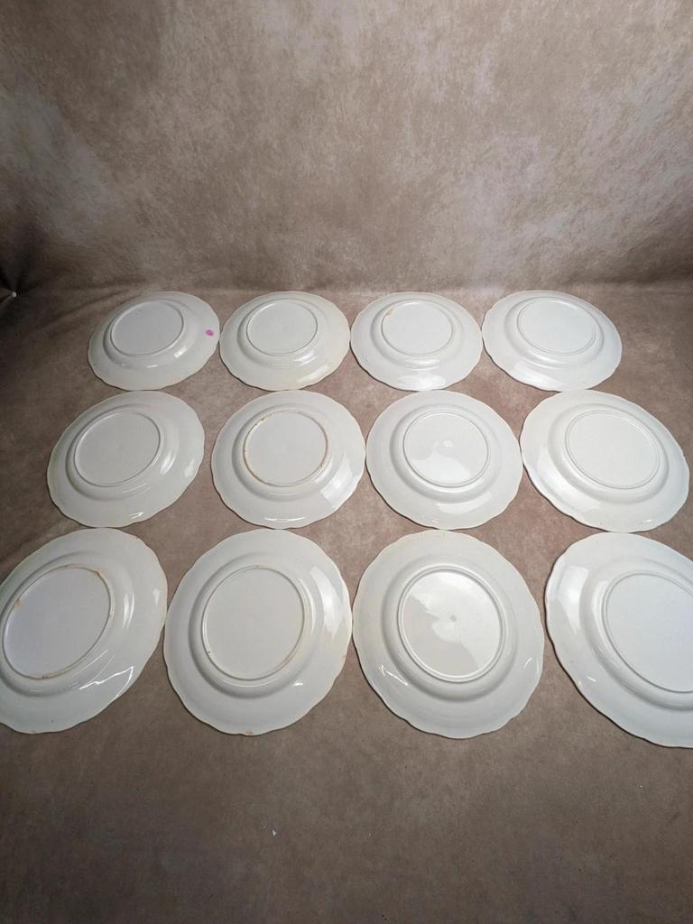 Lot de 12 assiettes plates Terre de fer Bp – Décor bleu toile de Jouy