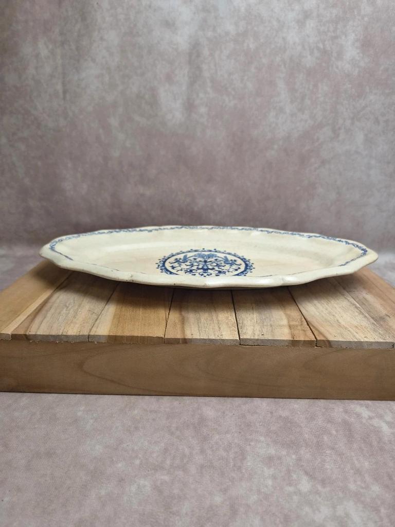 Plat ovale Gien Rouen – faïence ancienne bleu & blanc – milieu Xxe