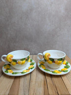 Lot de 2 tasses et 2 soucoupes en barbotine décor citrons