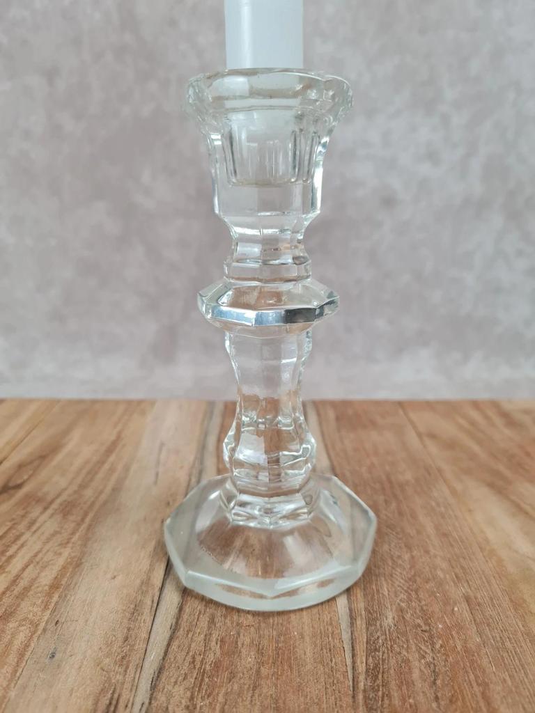 Bougeoir ancien en cristal facetté – Xxᵉ siècle