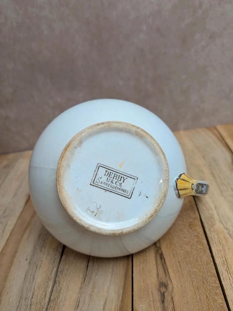 Ancien pot à lait Sarreguemines U&c – Terre de fer – Modèle Derby polychrome