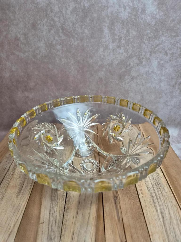 Grande coupe tripode Walther Glas Komet – Verre cristallin jaune ambré vintage
