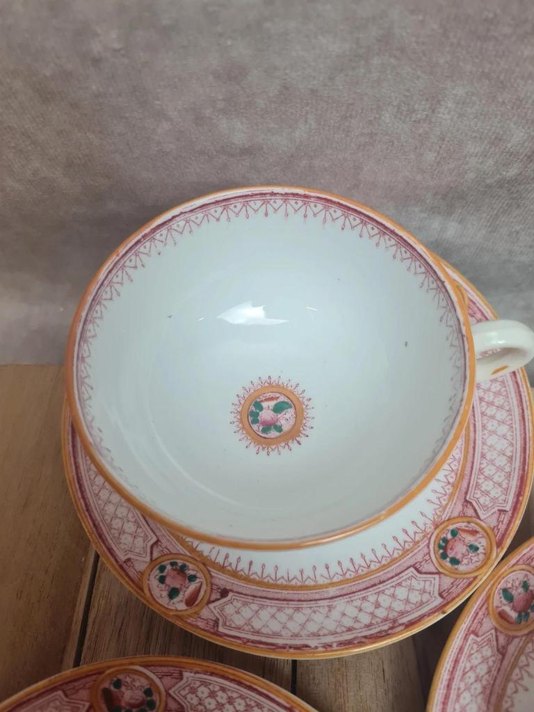 Service ancien 6 tasses porcelaine, Grand Dépôt Émile Bourgeois Paris