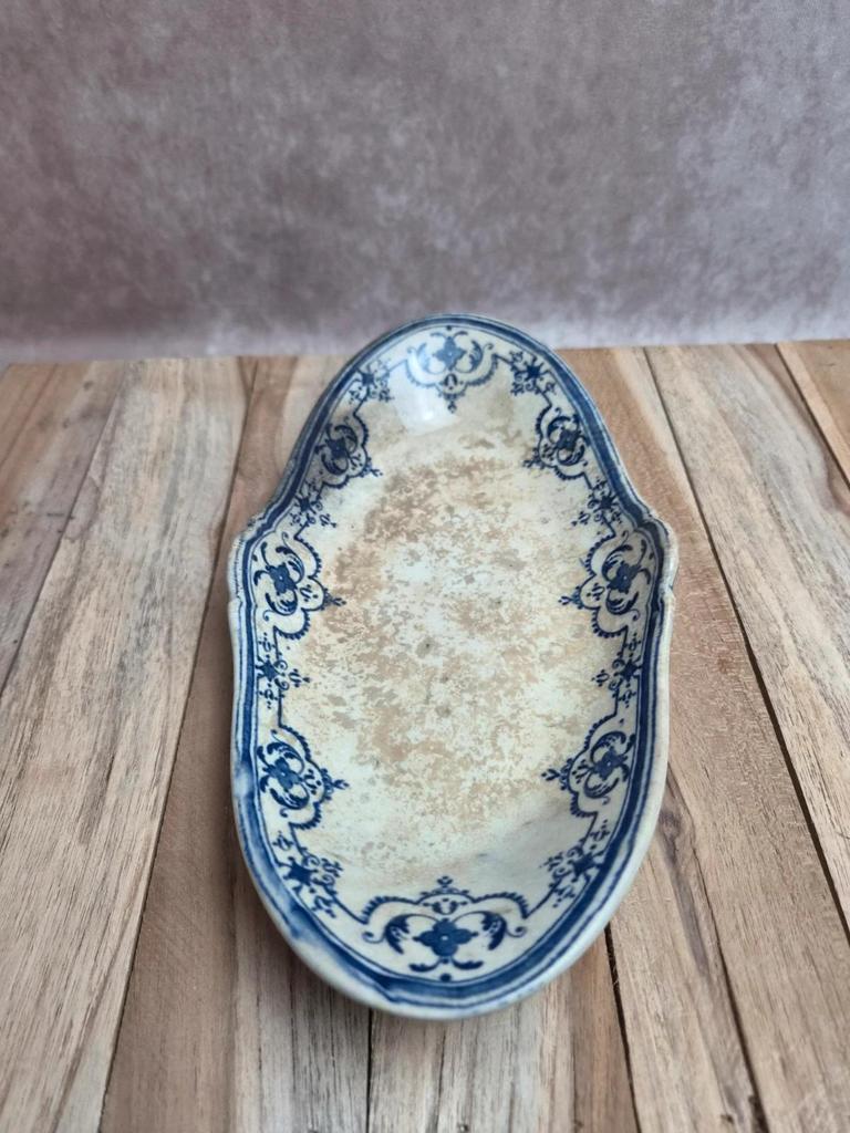 Ravier ancien Jules Veillard Bordeaux décor Moustier – Terre de fer Xixe siècle
