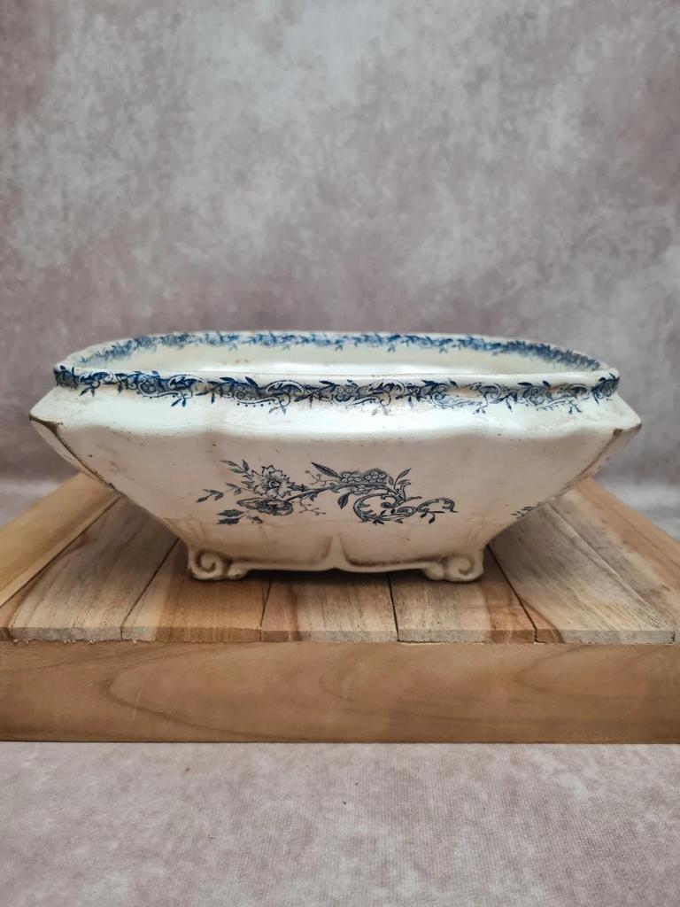 Saladier carré ancien Terre de Fer Clairefontaine Lg – Xixe – décor bleu 💙
