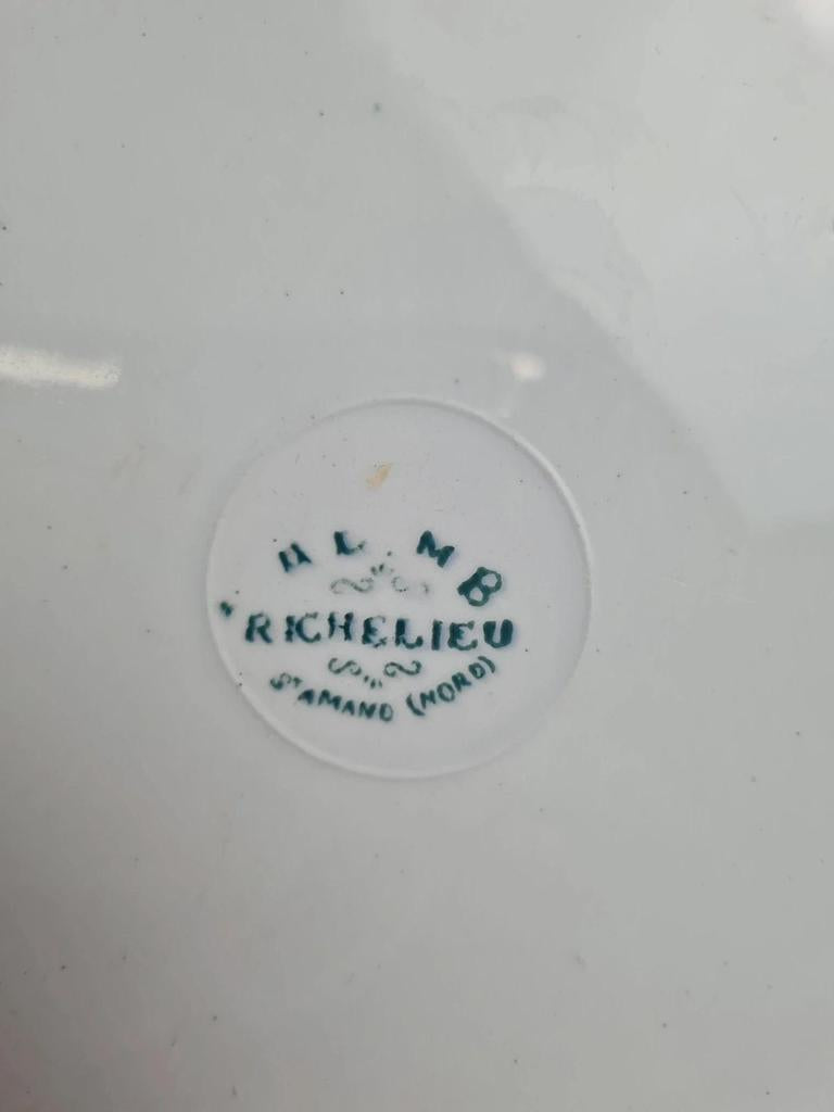 Grand plat rond ancien Saint-amand modèle Richelieu 🌿 Terre de fer verte vintage