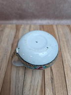 Théière ancienne et pot à lait assorti au joli décor fleuri rose et turquoise