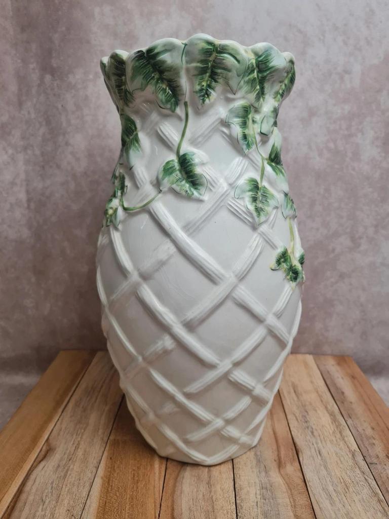 Grand vase vintage portugais Fg 🌿 Vase trompe-l’œil décor lierre en relief 🌿