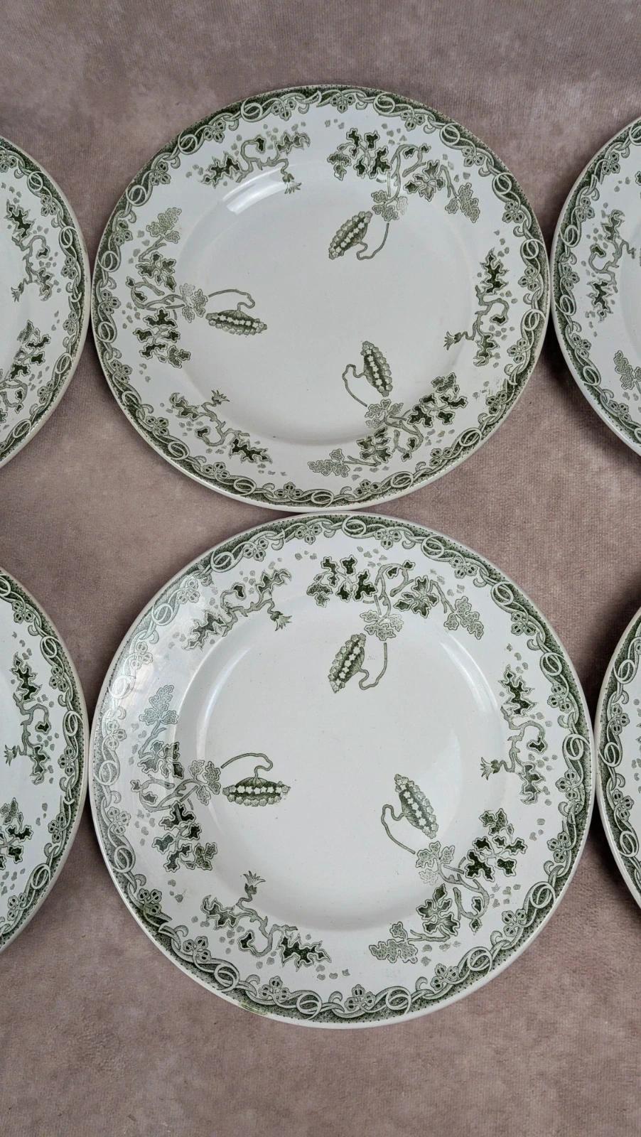 Lot de 6 assiettes plates anciennes Saint Amand – Terre de fer – Modèle Modern-style