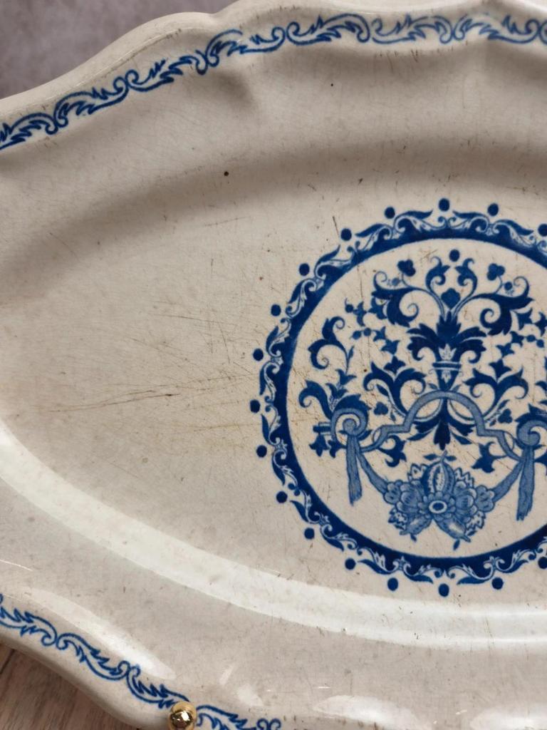 Plat ovale Gien Rouen – faïence ancienne bleu & blanc – milieu Xxe
