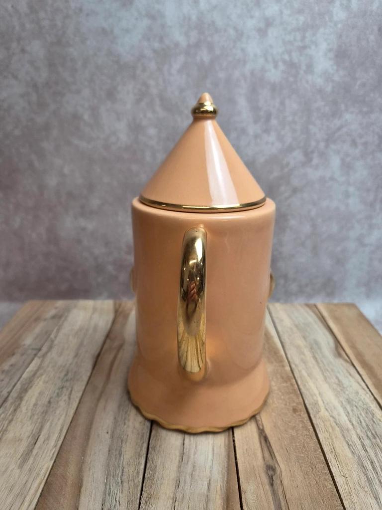 Théière vintage Artichaut I.c.b. France rose pêche et dorures