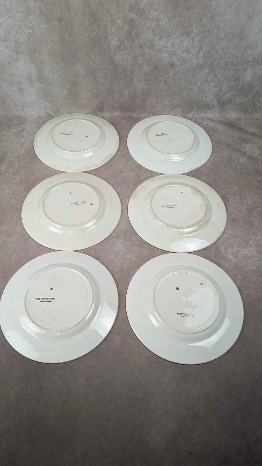 Lot de 6 assiettes plates vintage Saintonge – demi-porcelaine