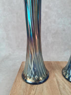 Paire de grands vases irisés vintage Fenton en verre carnival 💙