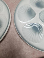 Lot 12 assiettes à huîtres + plat Moulin des Loups – service ancien bleu gris 🌊🦪