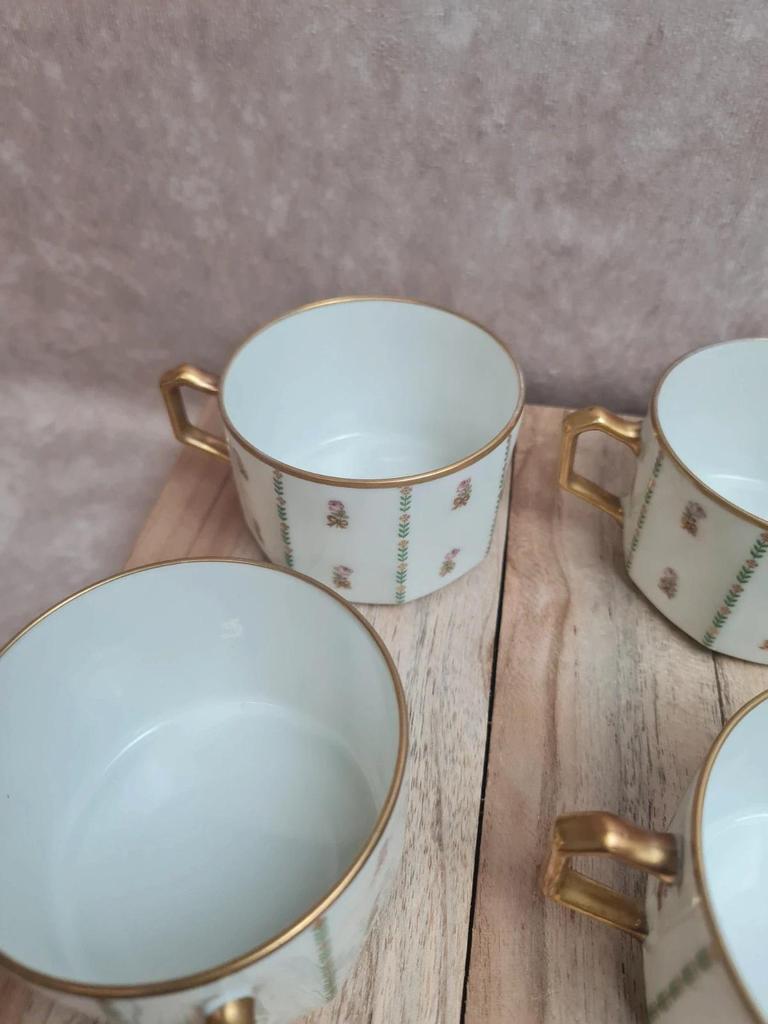 Lot de 6 tasses et soucoupes anciennes Limoges Drb – Art Déco doré 🌸