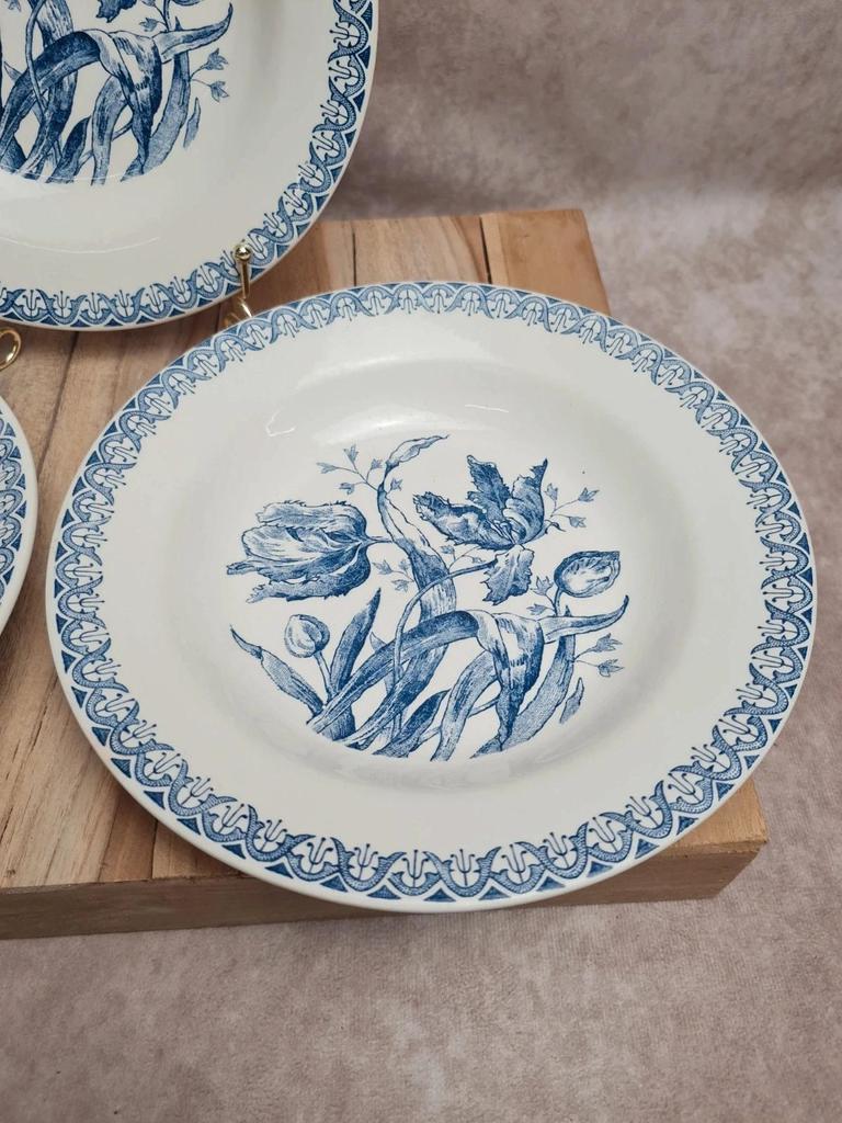 Lot de 3 assiettes creuses Gien modèle Tulipes bleu ancien 🌿💙