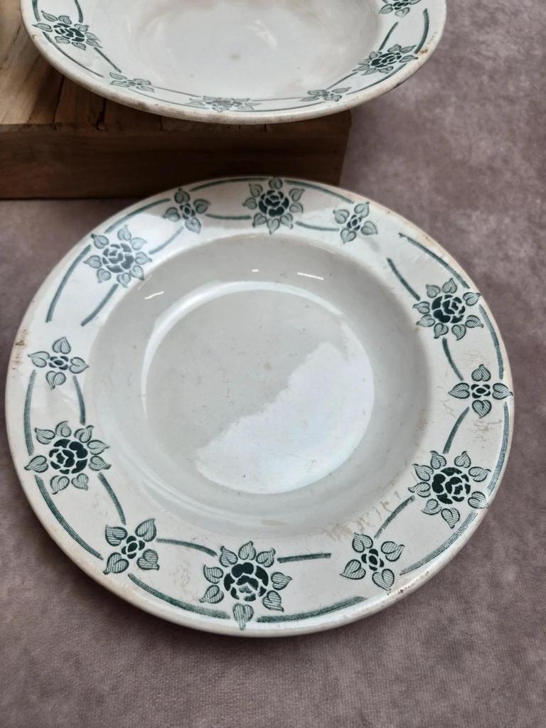Lot de 6 assiettes creuses anciennes Faïencerie Nouvelle Givors – Modèle Simone – Faïence française